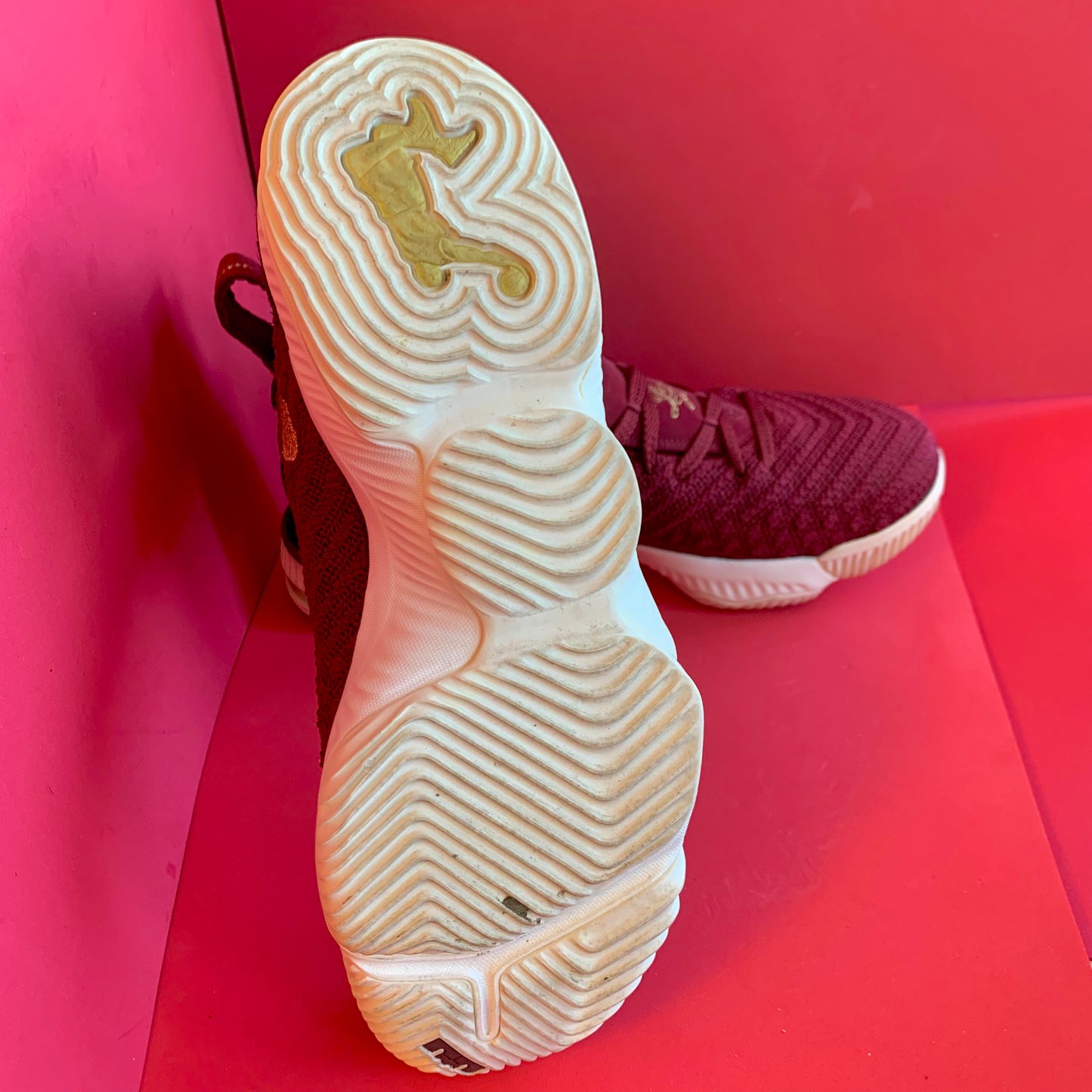 Sz 7Y Lebron XVI Team Red/Metallic Gold Sneakers