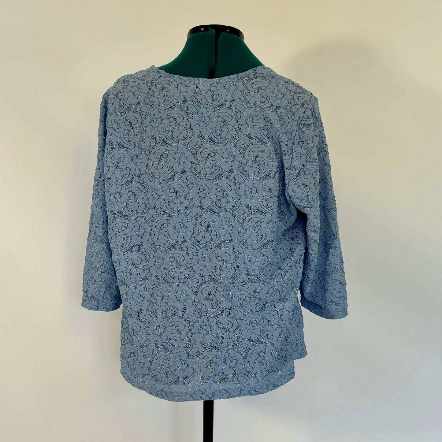 Vintage Light Blue Semi Sheer Floral 3/4 Length Sleeve Shirt