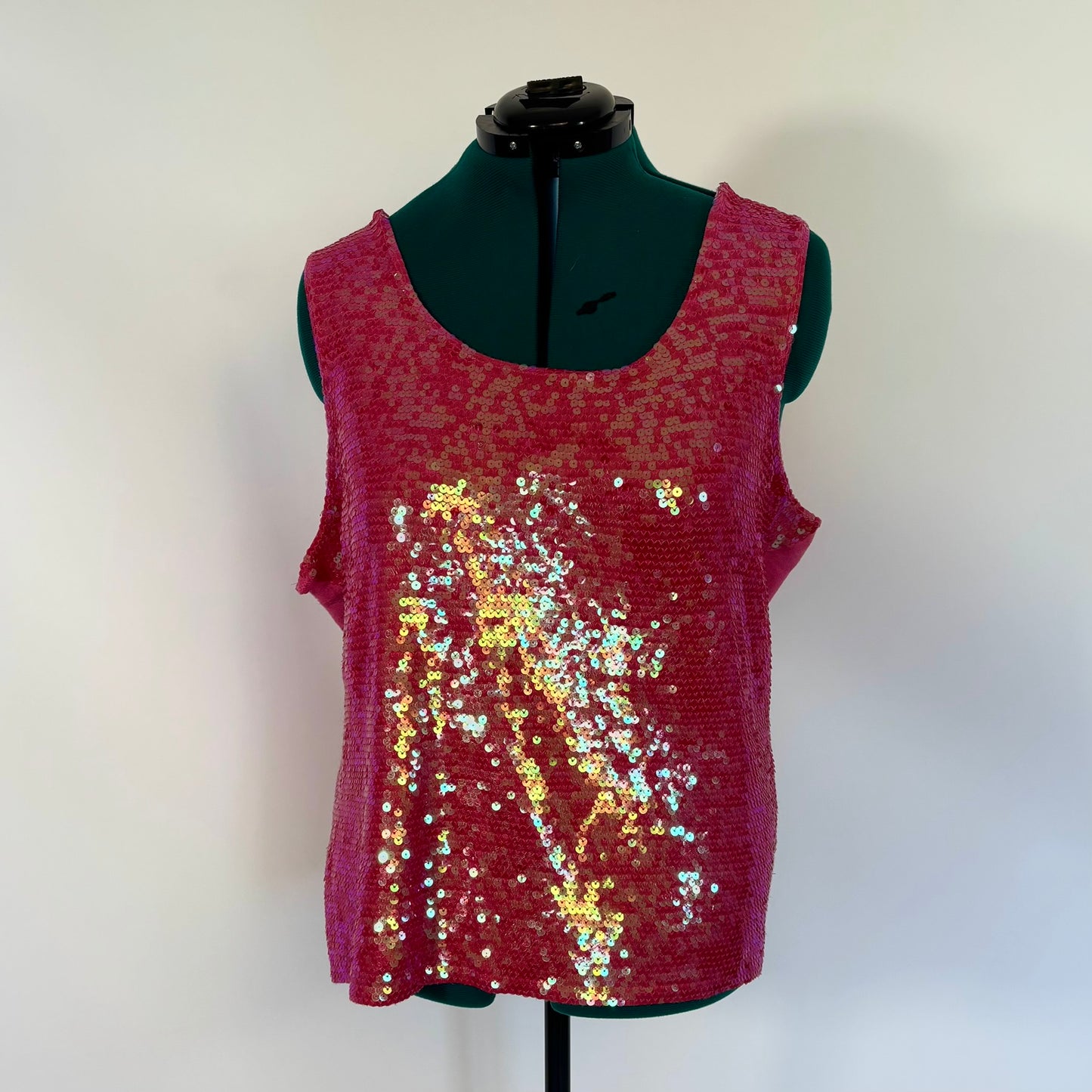 Vintage Hot Pink Sleeveless Knit Sequin Top