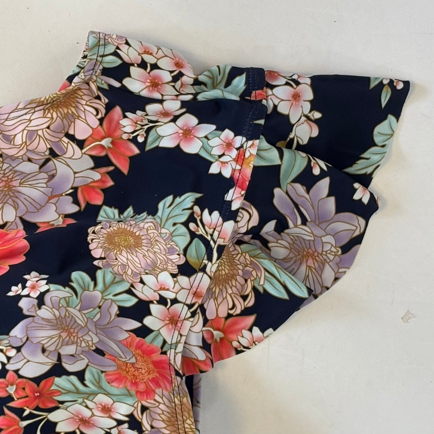 Floral Flutter Sleeve Zip Front Swim Suit