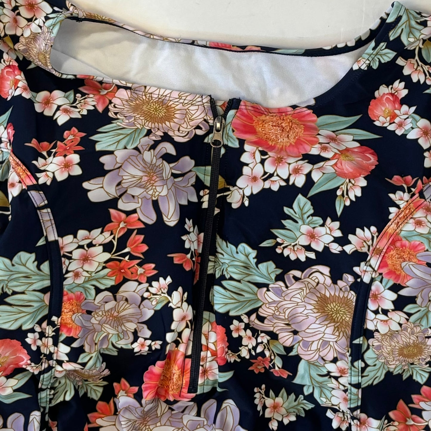 Floral Flutter Sleeve Zip Front Swim Suit