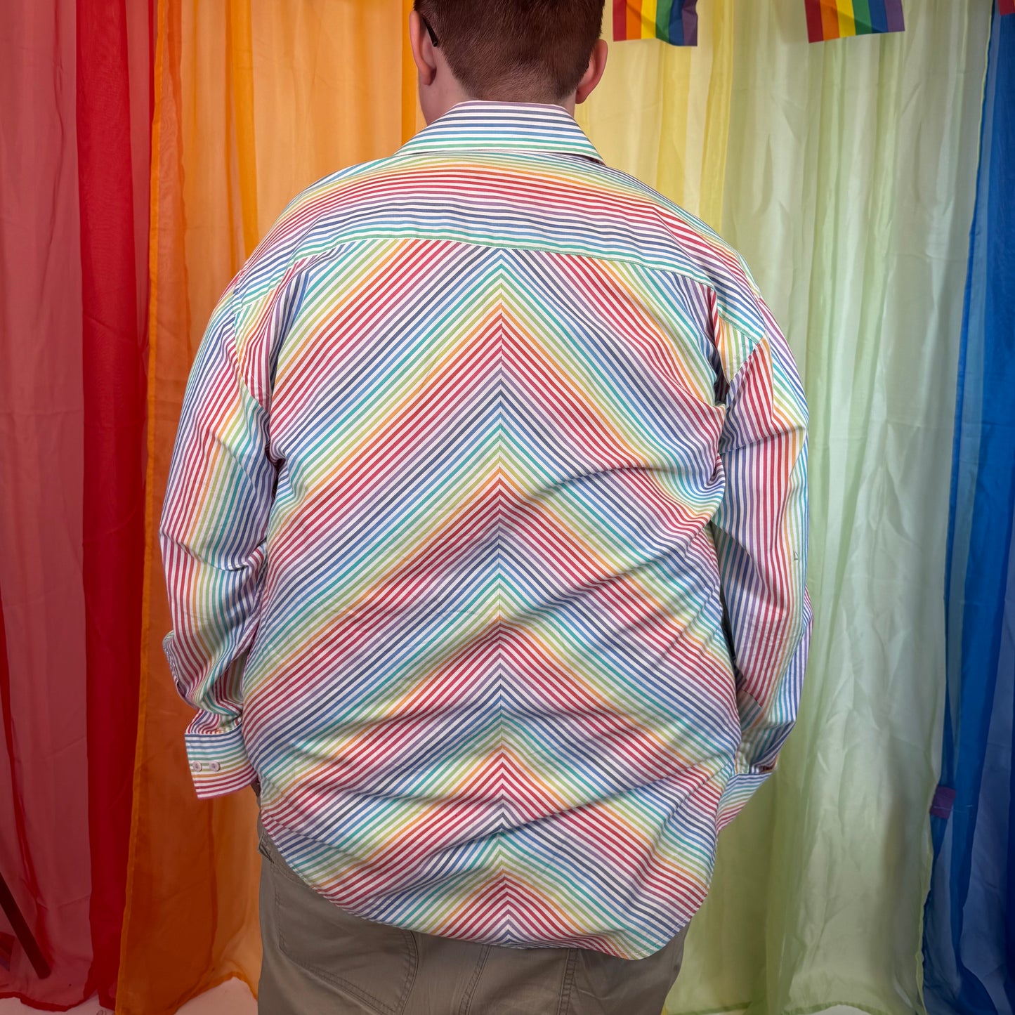 Rainbow and White Stripe Button Down
