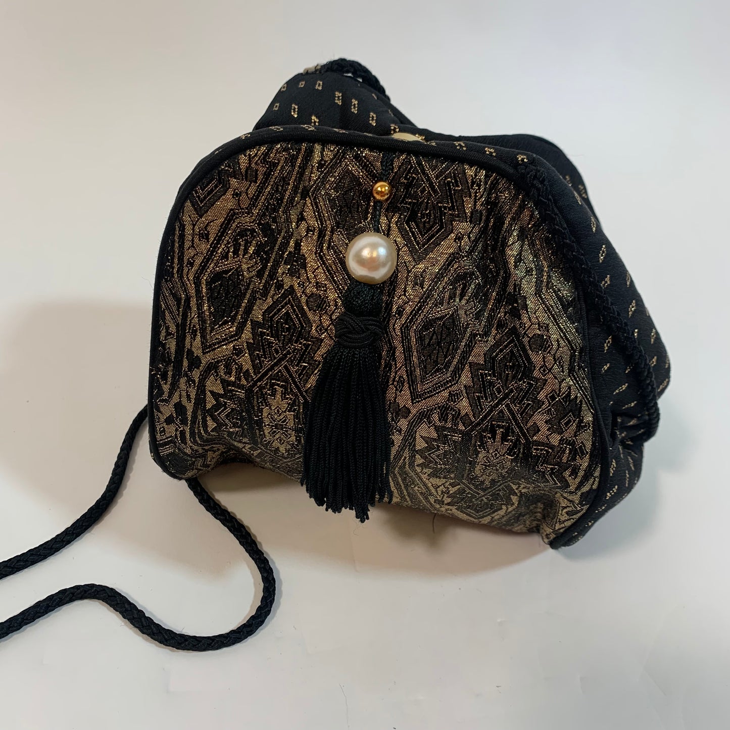 Whiting & Davis Vintage International Black and Gold Mini Bag Purse