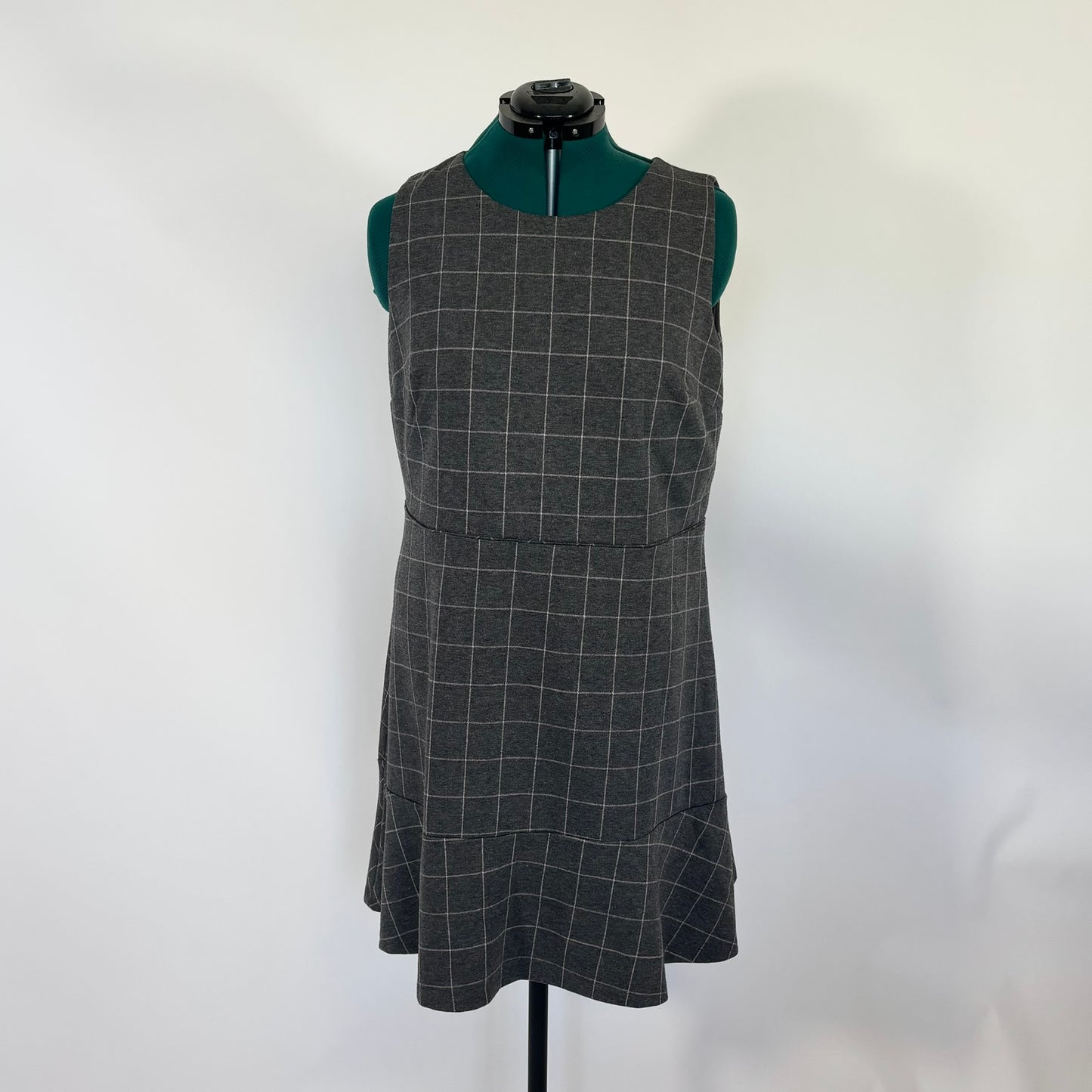 Grey and Pink Windowpane Plaid Sleeveless A-Line Dress