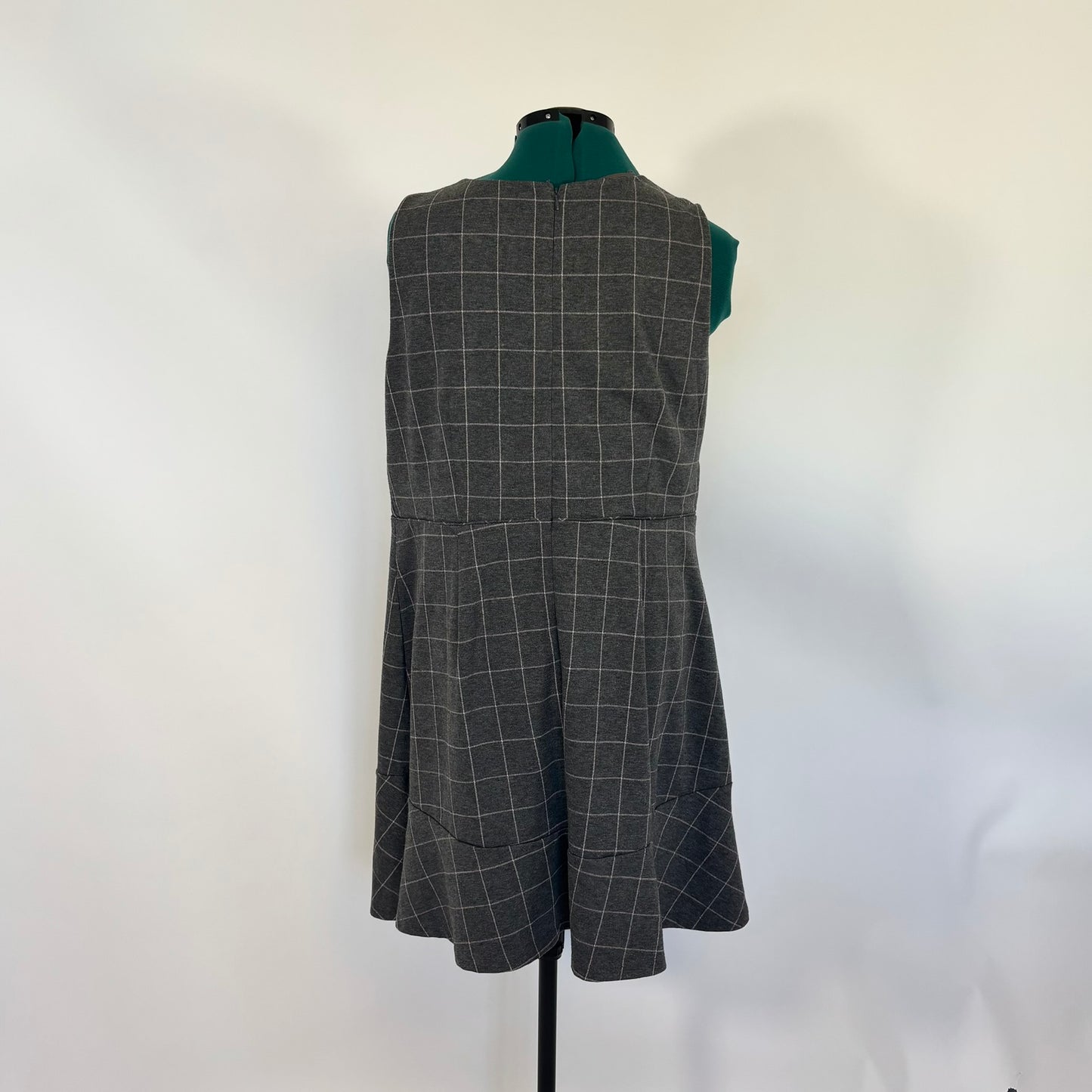 Grey and Pink Windowpane Plaid Sleeveless A-Line Dress