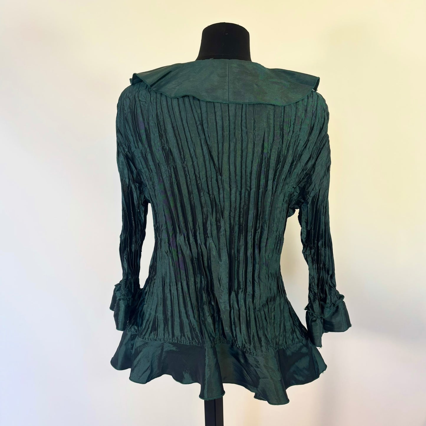 Vintage Emerald Pleated Ruffle Collar Top