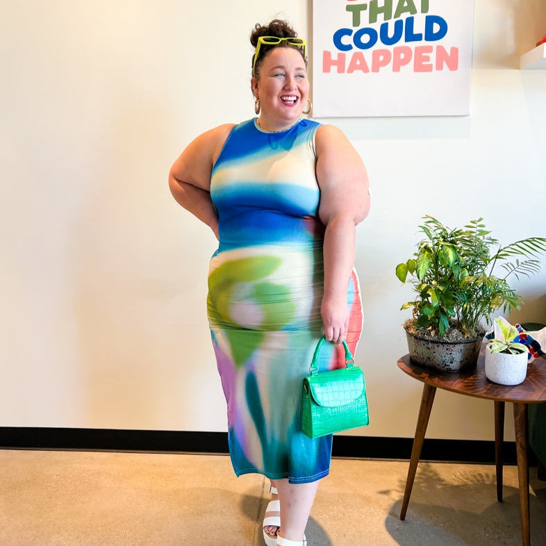 Multicolored Ombre Ribbed Sleeveless Dress