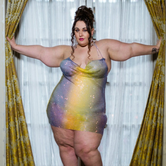 Mesh Rhinestone Party Girl Dress