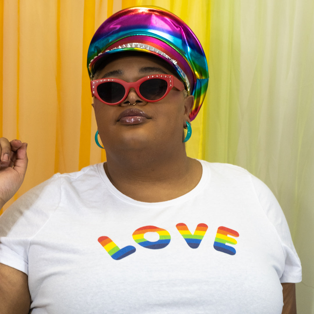 White and Rainbow "Love" Tee