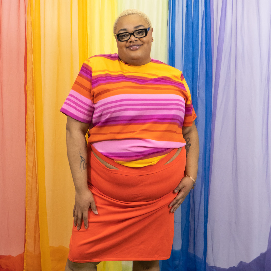 Vintage Pink, Orange and Yellow Stripe Top
