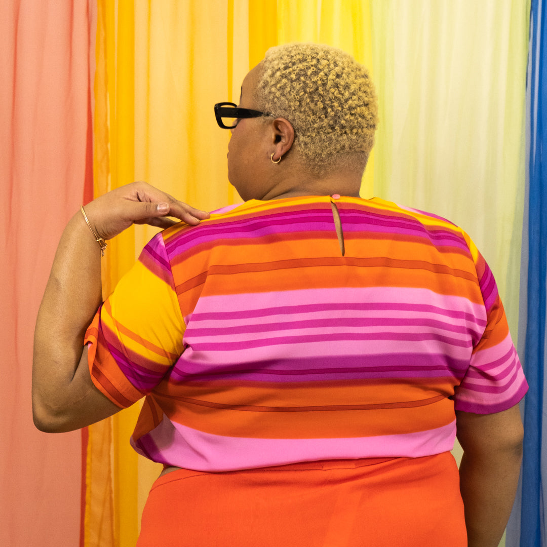 Vintage Pink, Orange and Yellow Stripe Top