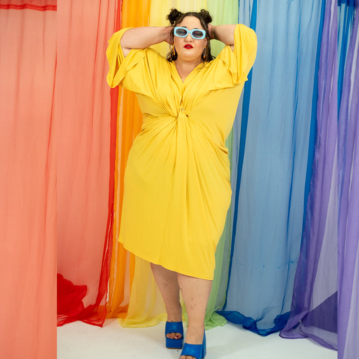 Yellow Knot Detail Midi Dress