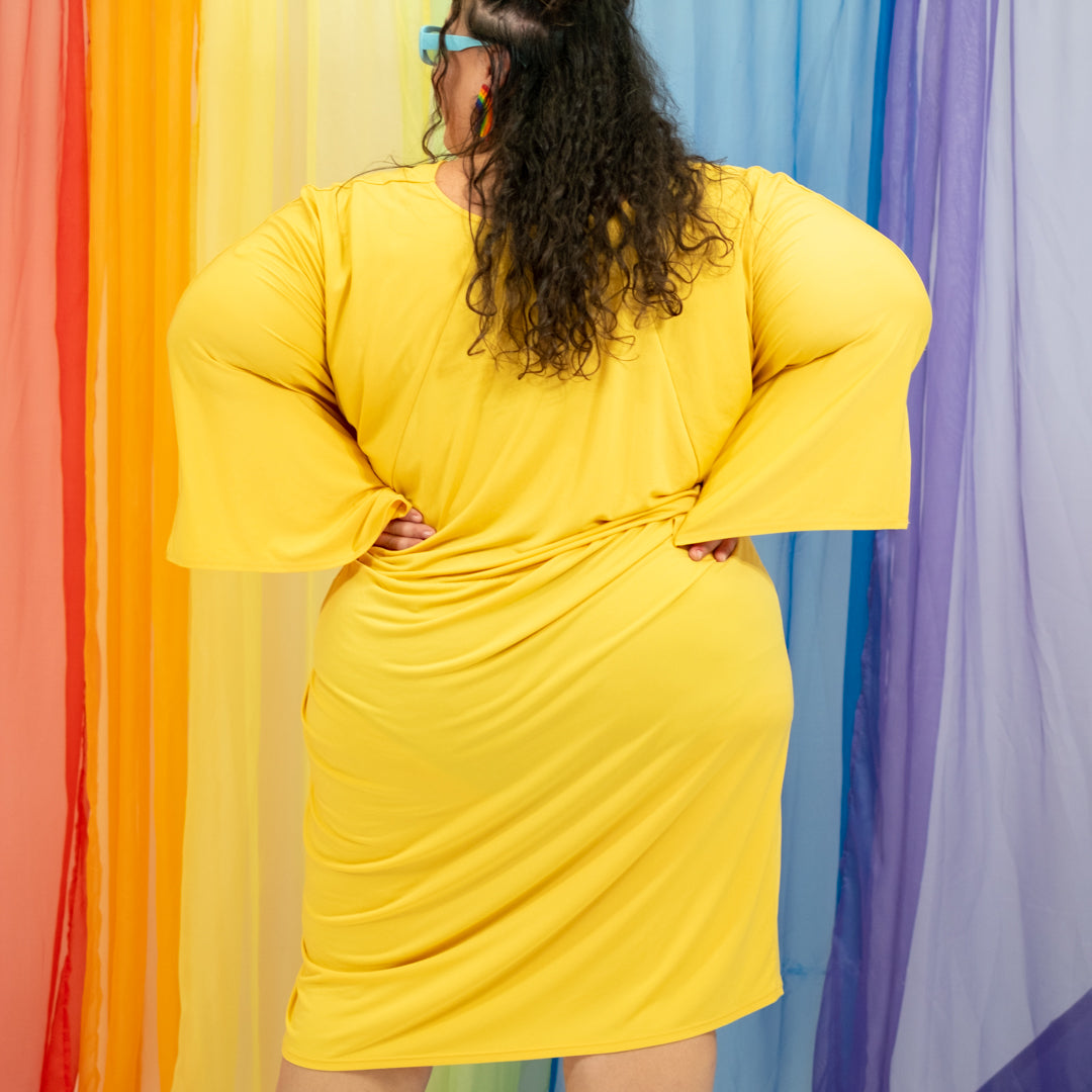 Yellow Knot Detail Midi Dress