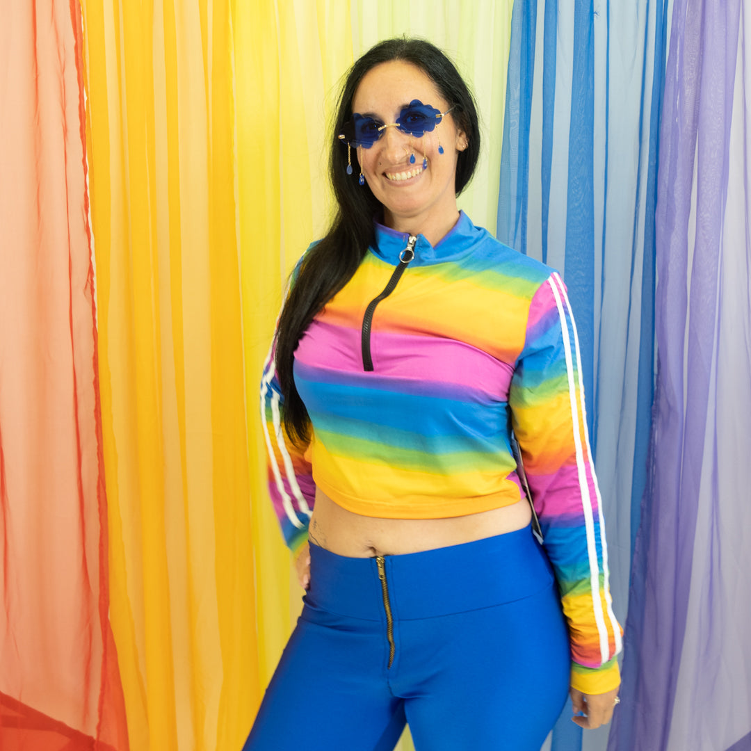 Rainbow Cropped Half Zip Sweatshirt NWT