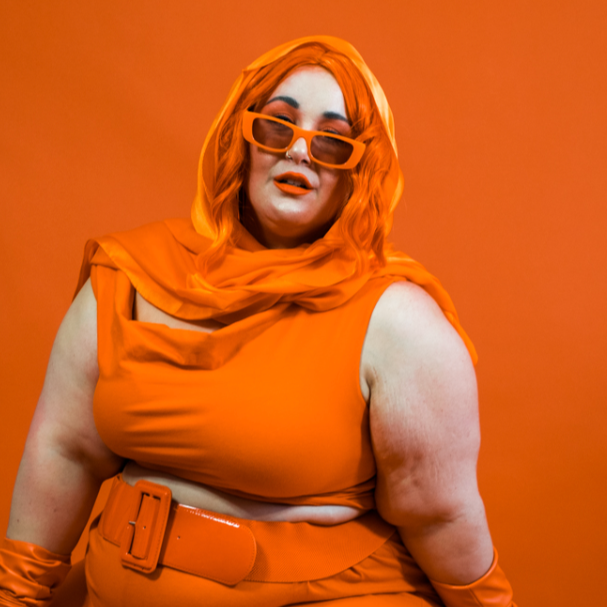 Orange Sleeveless Slouchy Neck Crop Top