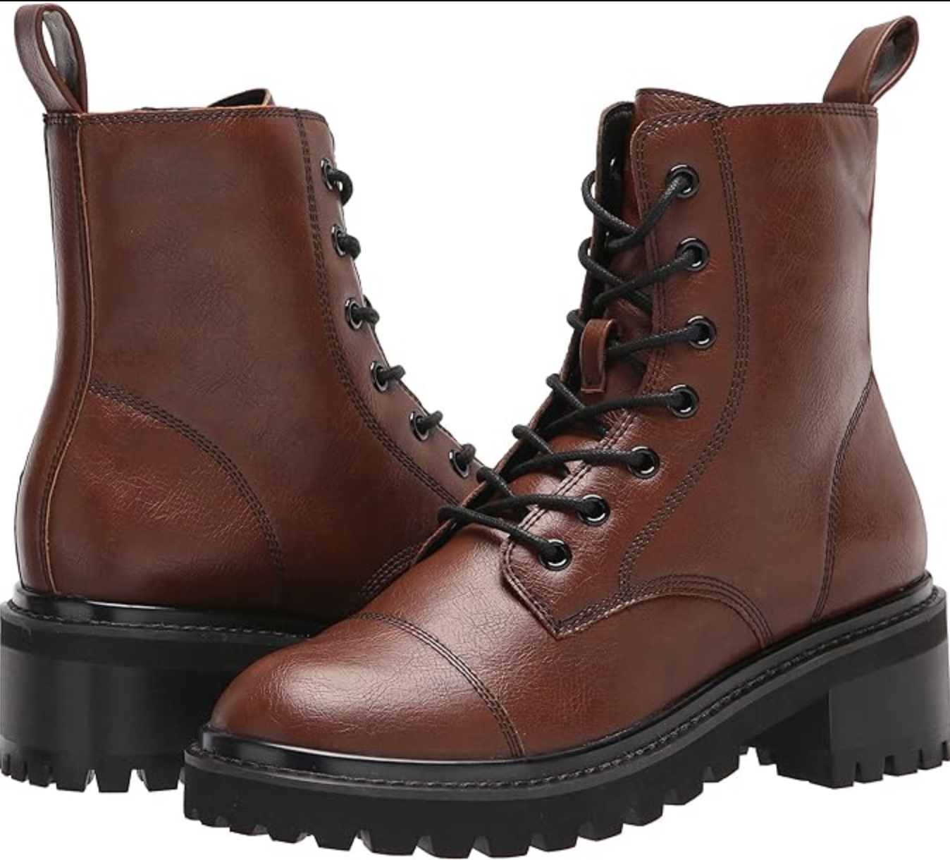 Brown Faux Leather Combat Boots (Size 9)