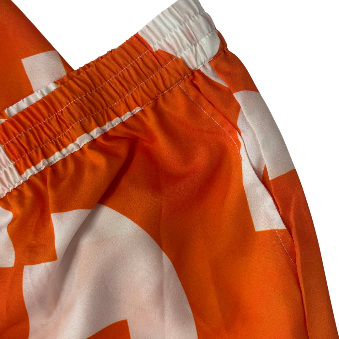 Boohoo Orange and White Geometric Print Wide Leg Pull-On Pants