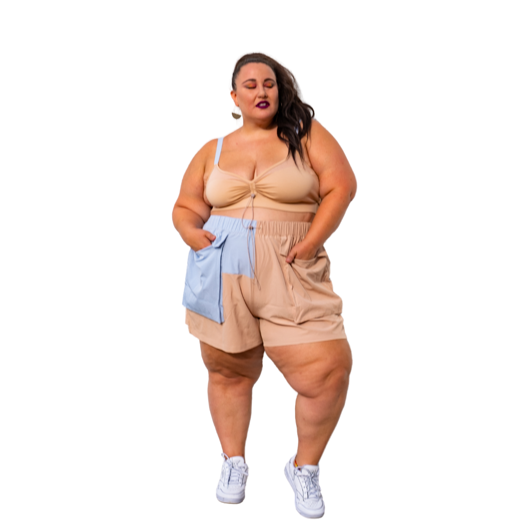 Fabletics Tan and Pale Blue Cargo Shorts
