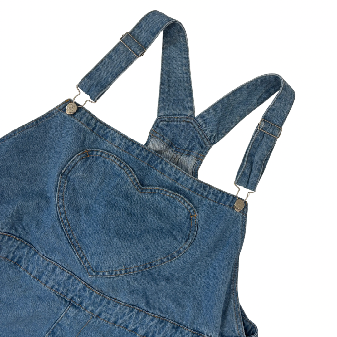 Shiny by Nature Light Wash Denim Overall Dress with Heart Pocket