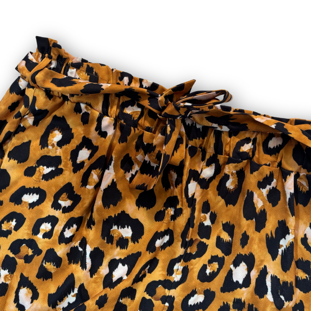 Yellow Leopard Print Paper Bag Waist Shorts