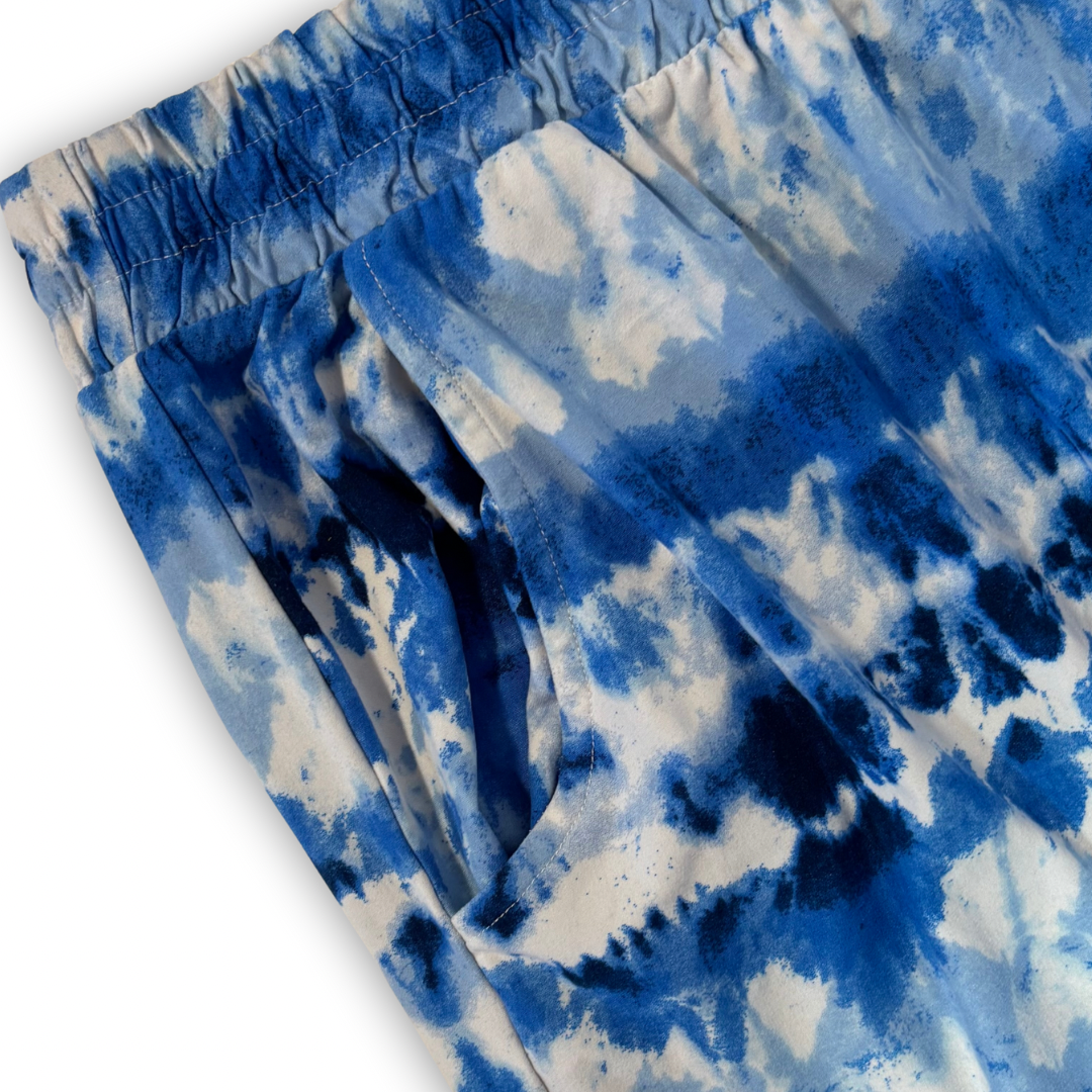 Blue and White Tie Dye Pull-On Shorts