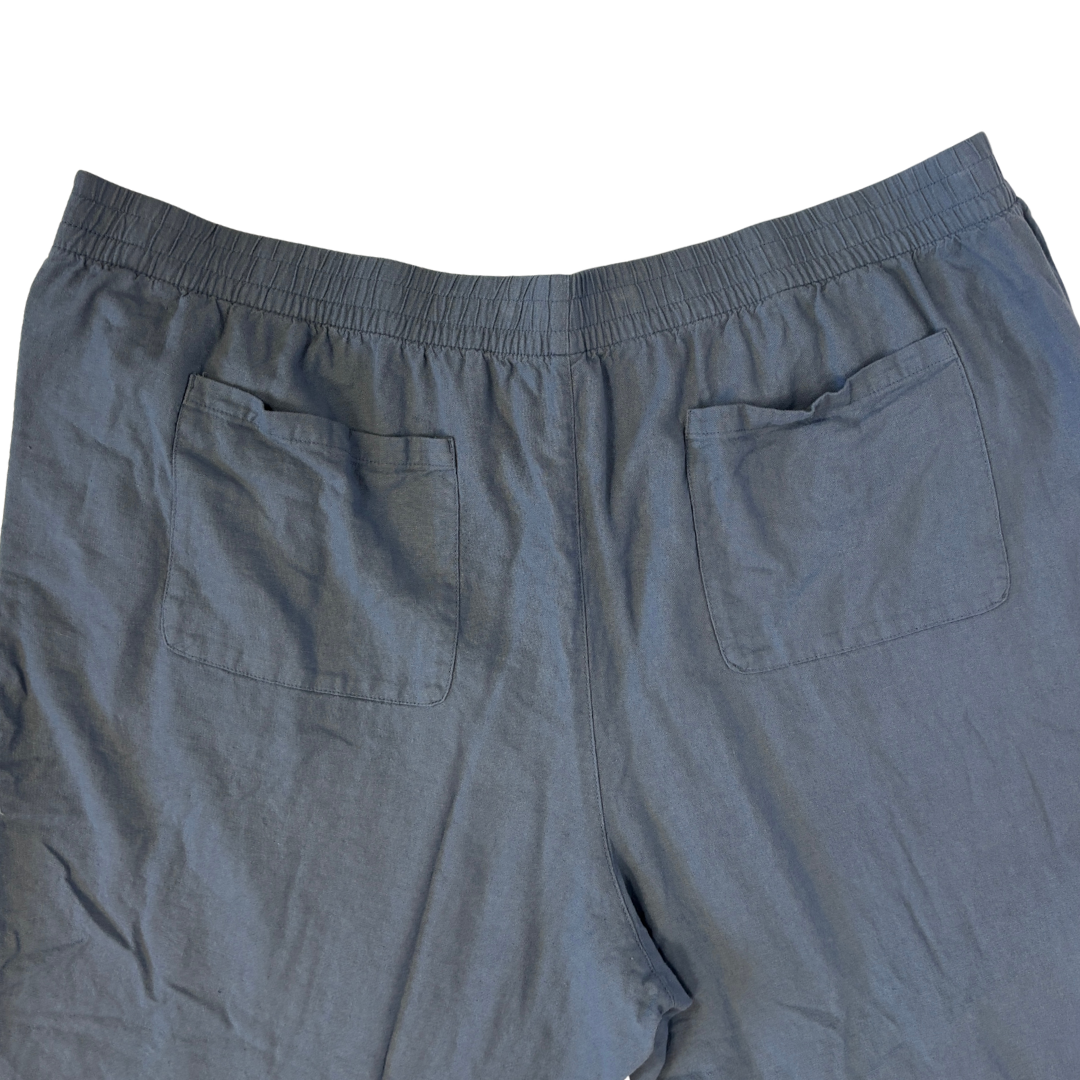 Old Navy High Rise Straight Leg Linen Blend Pull on Pants in Blue