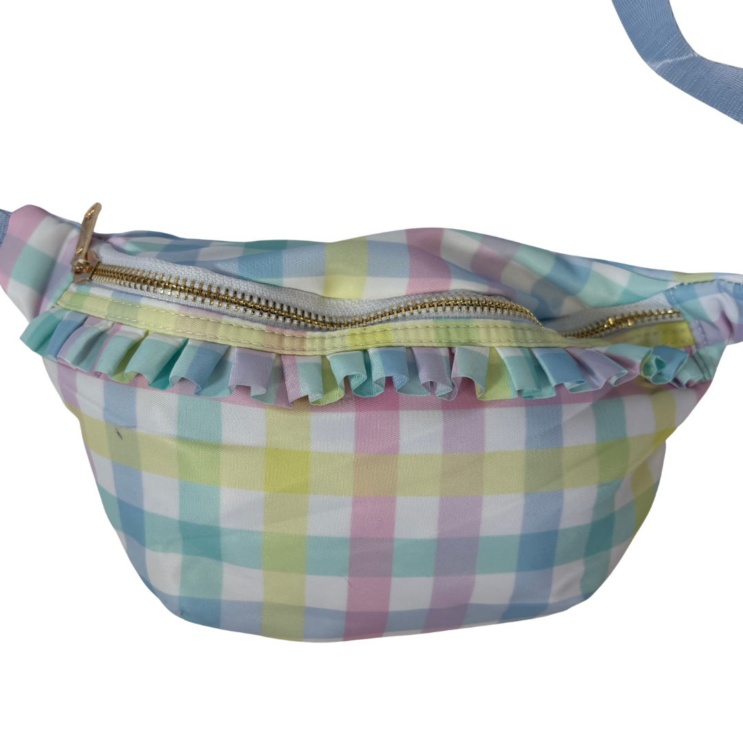 Pastel Rainbow Gingham Fanny Pack with Ruffle