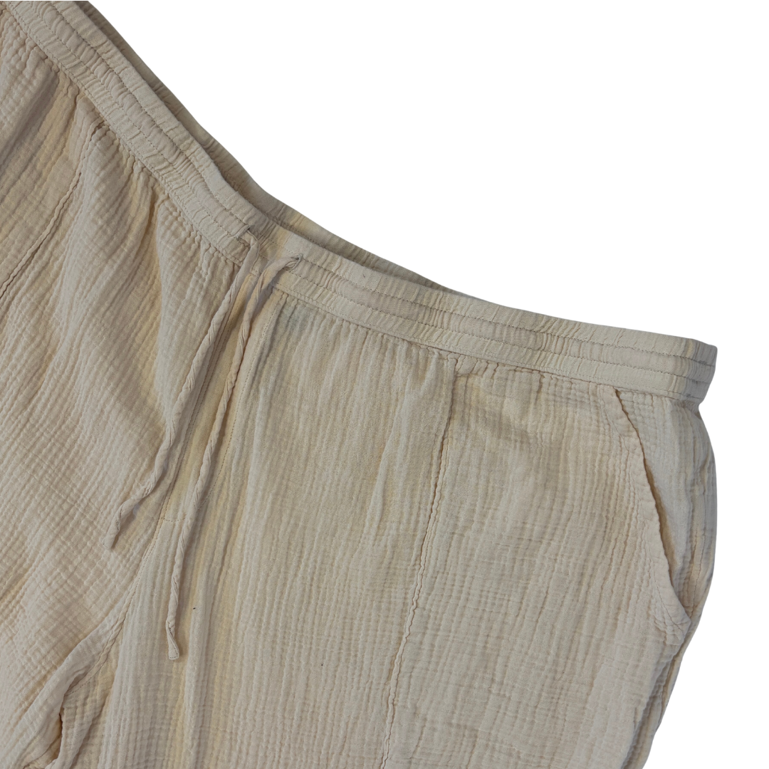 Textured Cotton Cream Pull on Pants