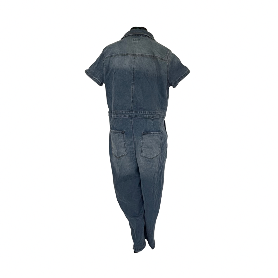 Short Sleeve Zip Front Denim Boiler Suit