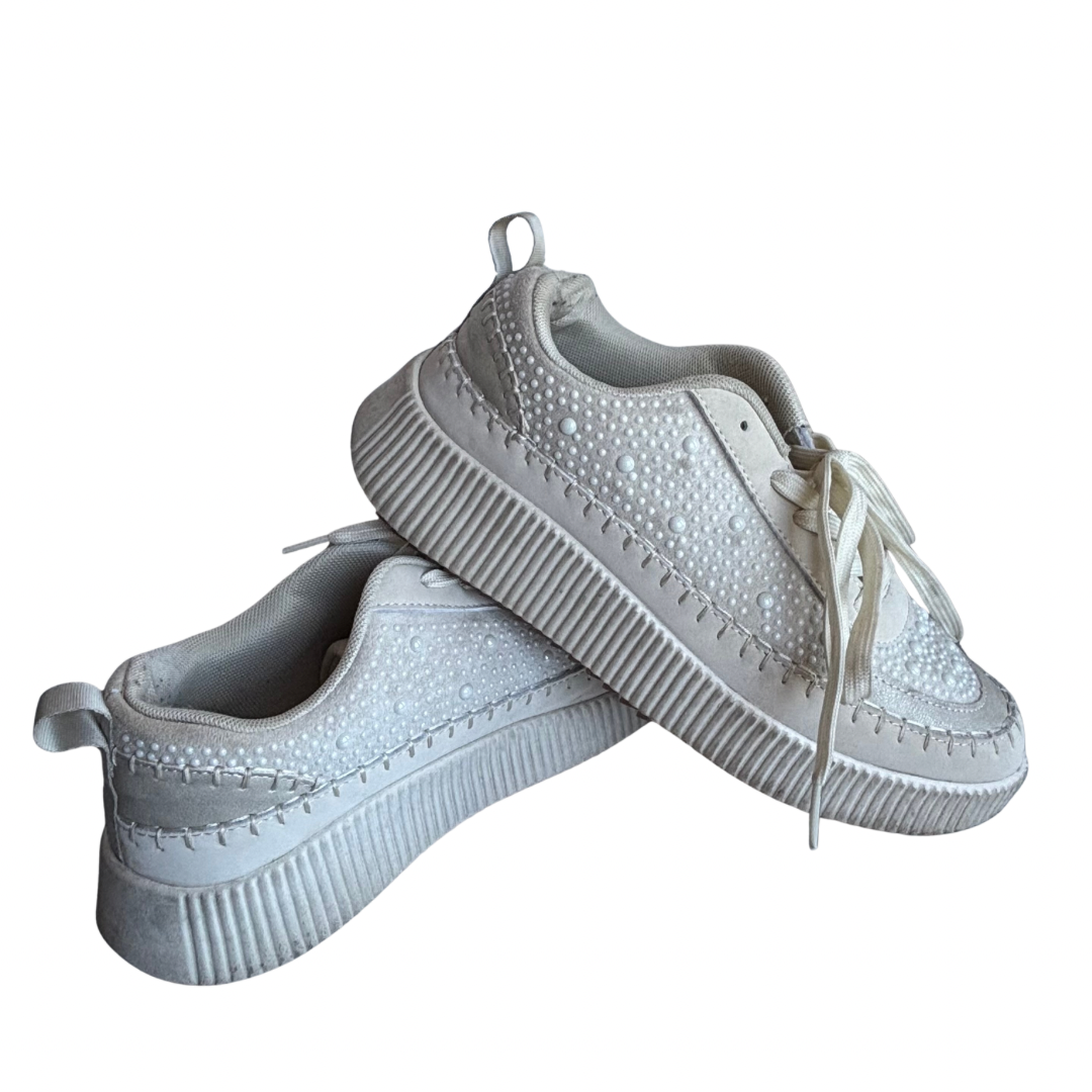 White Pearl Covered Platform Sneakers (Size 9.5)