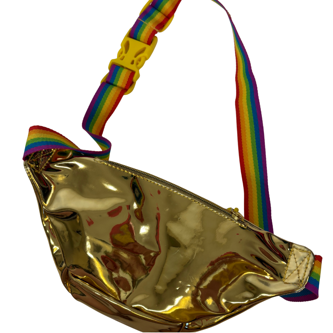 Tipsy Elves Pride Gold Metallic Fanny Pack with Rainbow Strap