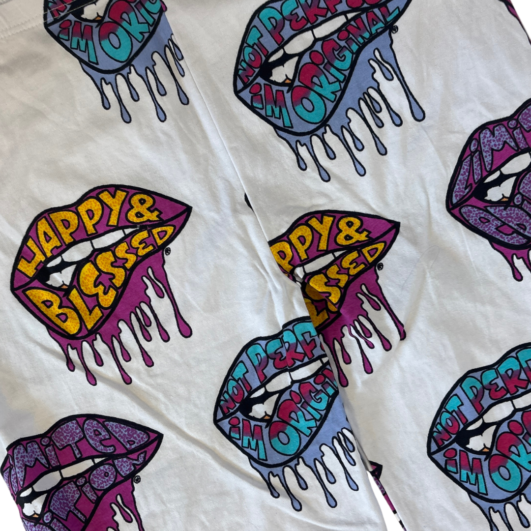 On Fire Graffiti Lip Print Bike Shorts