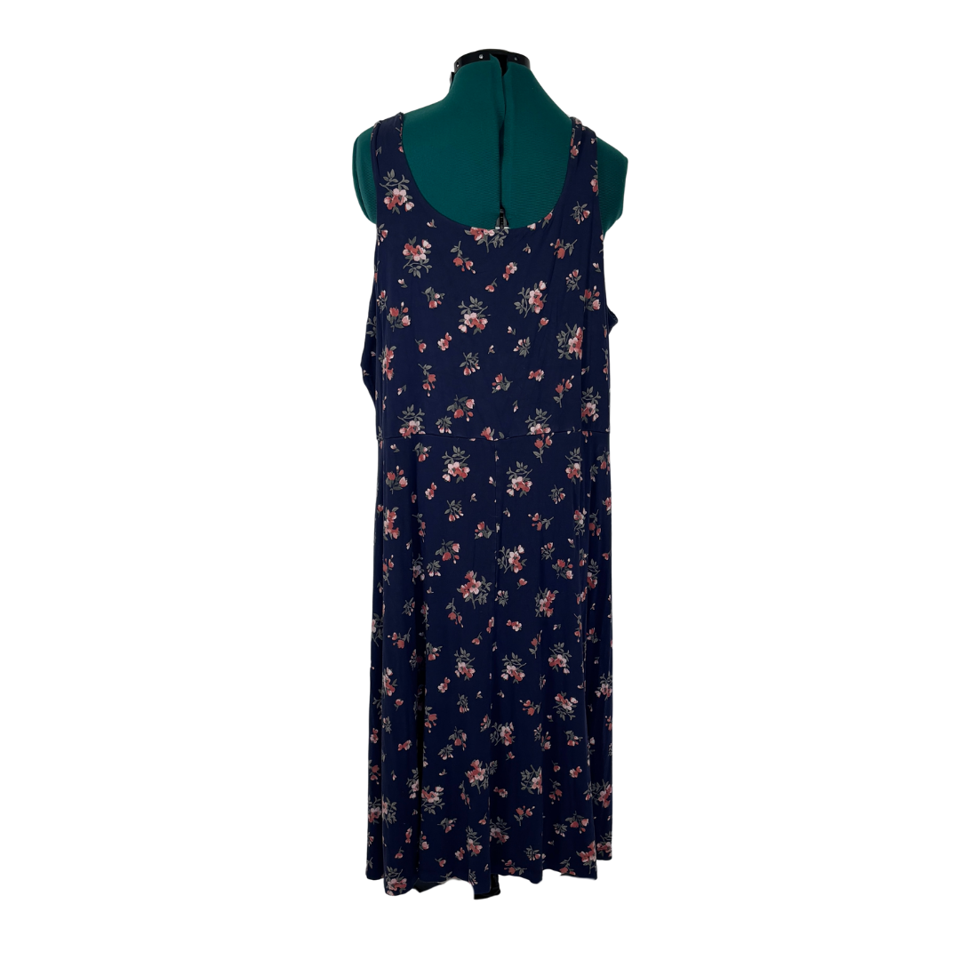 Old Navy Navy and Pink Floral Sleeveless Midi Dress