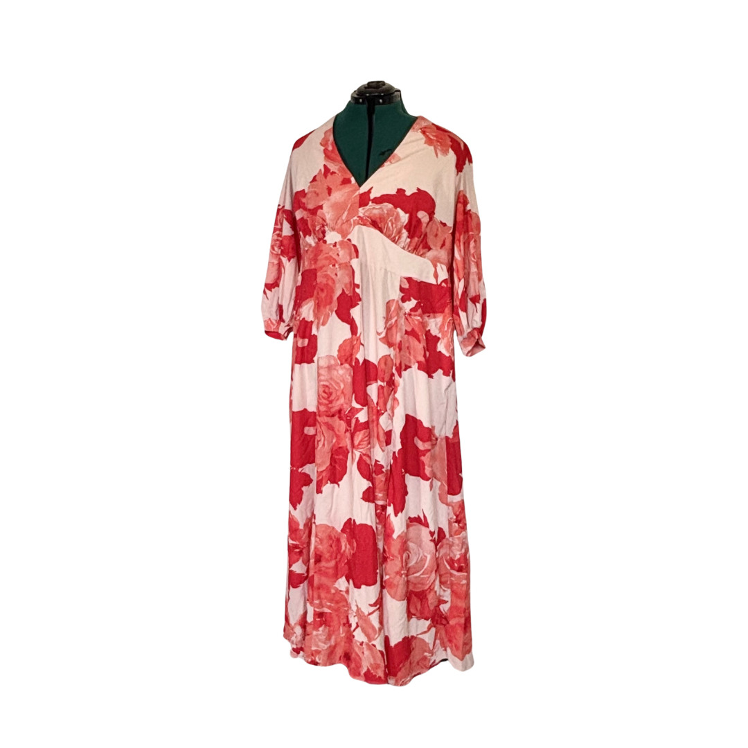 Orange and Peach Floral Full Length Dress