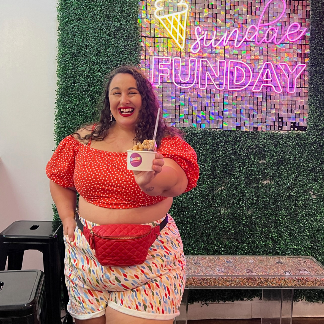 Eloqui Blood Orange and White Polka Dot Off-the-Shoulder Puff Sleeve Crop Top