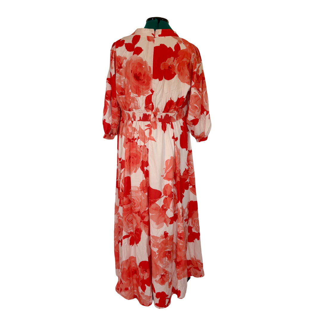 Orange and Peach Floral Full Length Dress