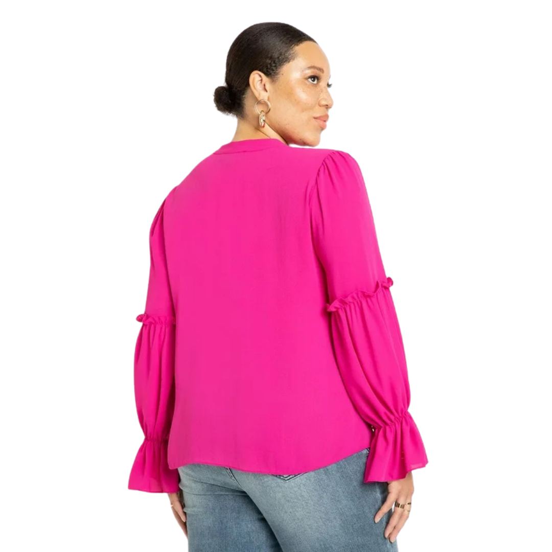 ELOQUII Semi-Sheer Pink Notch Neck Top