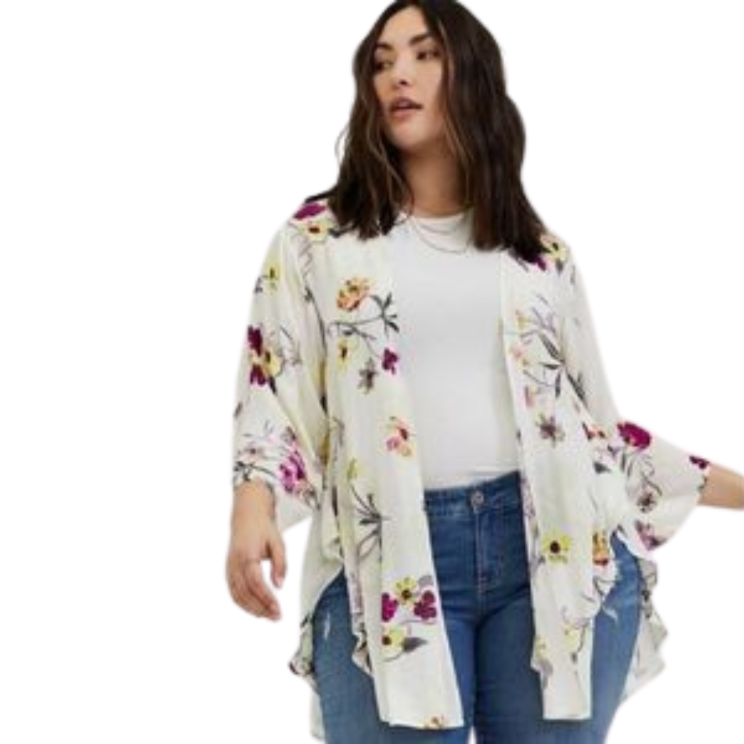 Torrid White Floral Open Front Cardigan
