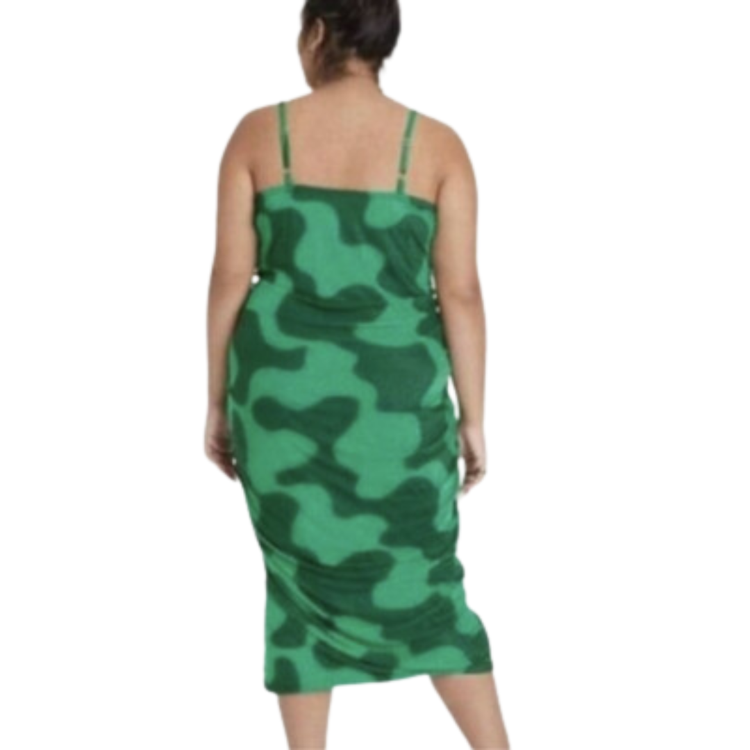 Green Squiggly Print Cowl Neck Midi Dress