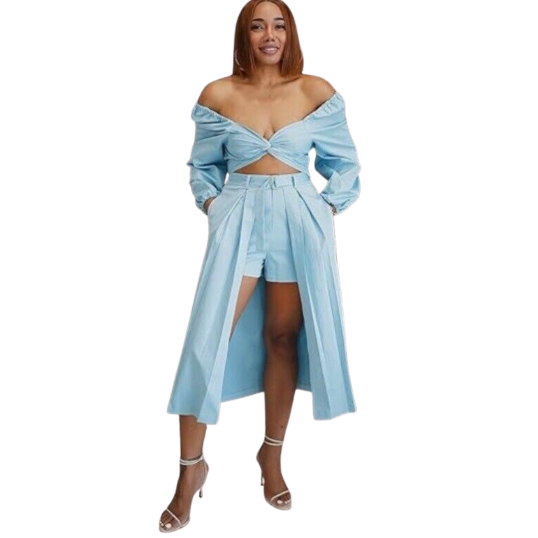Blue Puff Sleeve Crop Top NWT