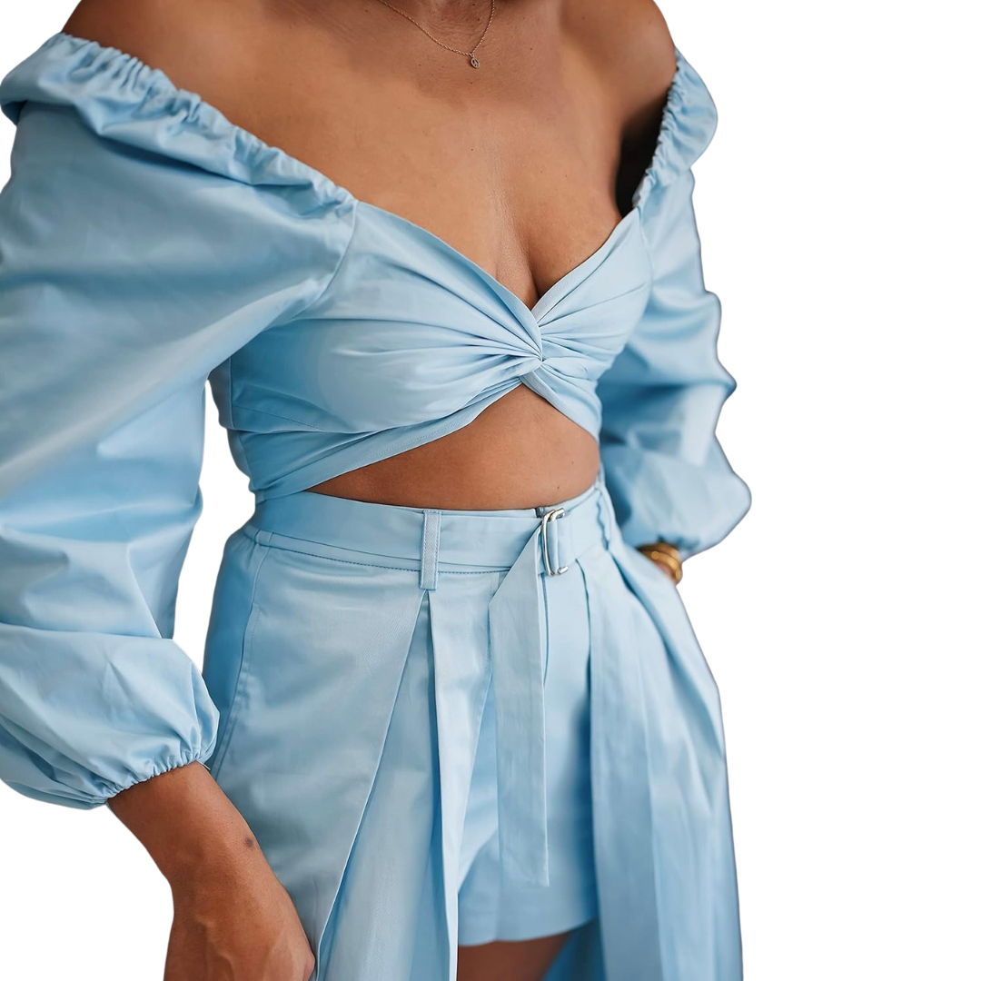 Blue Puff Sleeve Crop Top NWT