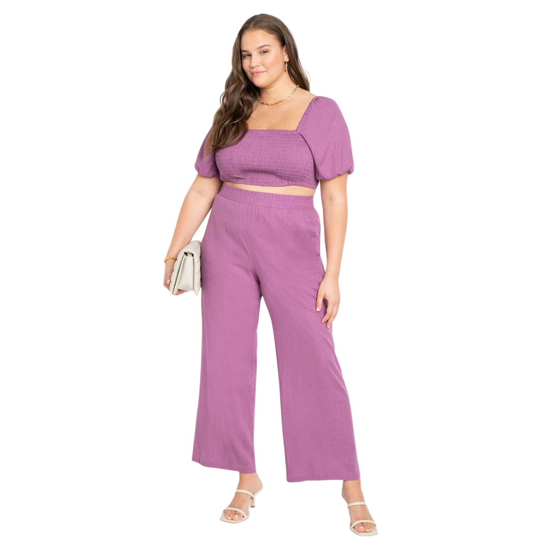 Eloquii Purple Wide Leg Linen Ankle Pants