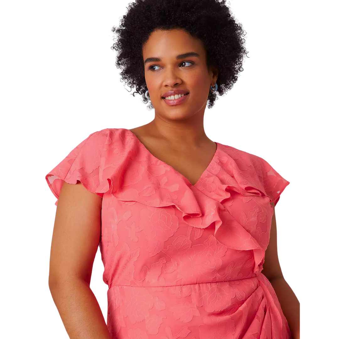 Coral Pink Floral Jaccard Midi Dress