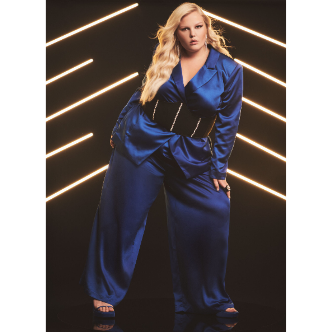 Eloquii Collectors Blue Satin Wide Leg Pants