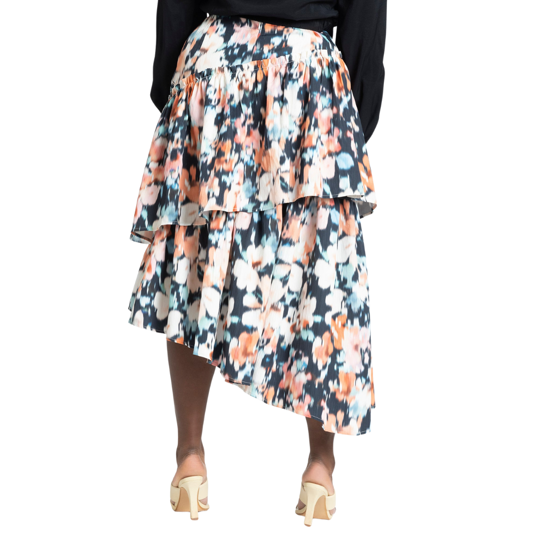 Eloquii Abstract Floral Print Asymmetrical Ruffle Skirt NWT