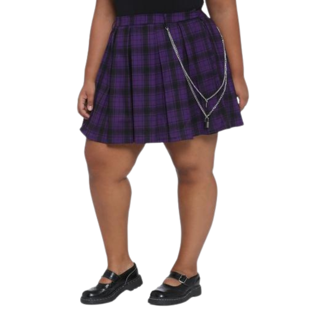 Hot Topic Purple Plaid Pleated Mini Skirt (Without Chain)