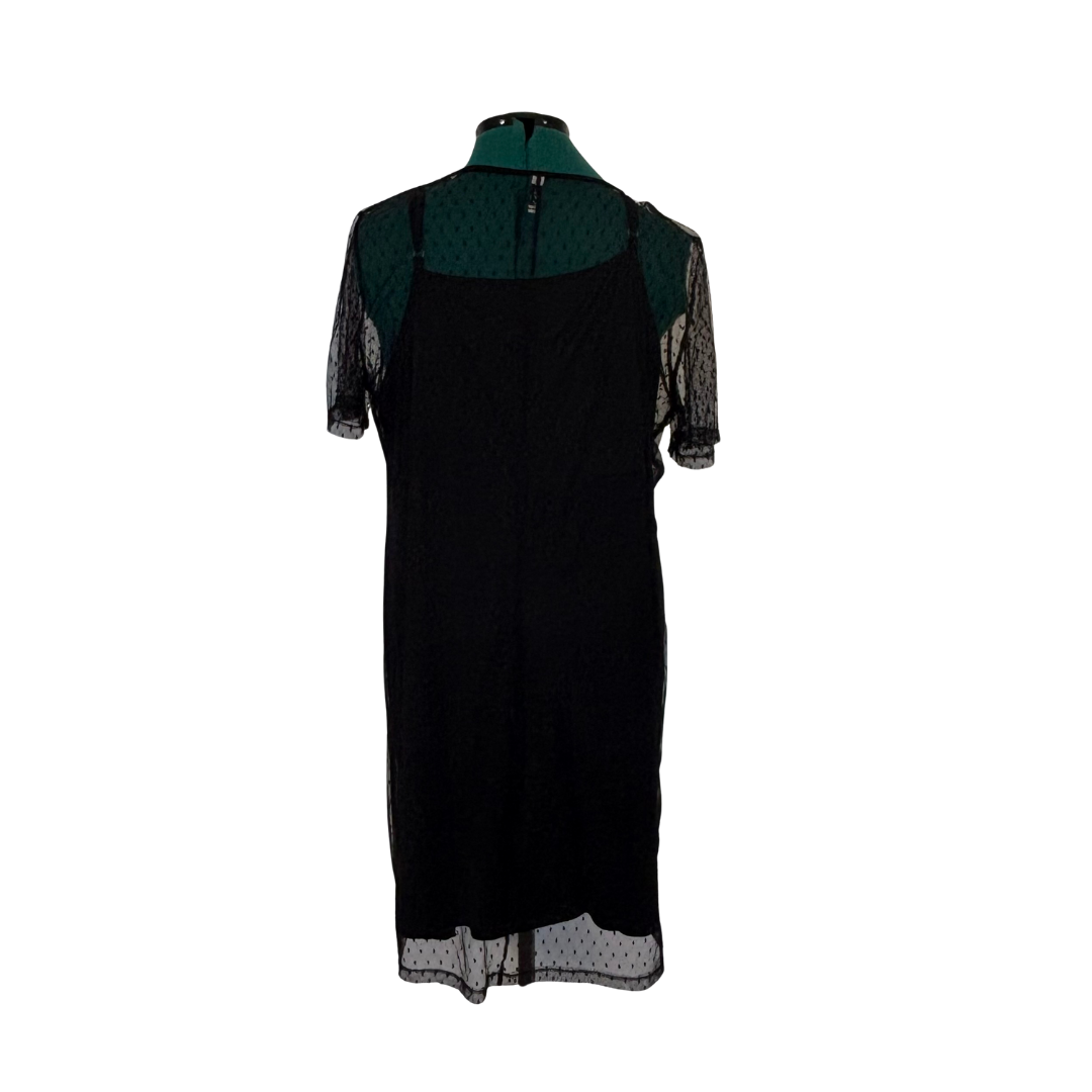 Black Sheer Dobby Lace T Shirt Dress