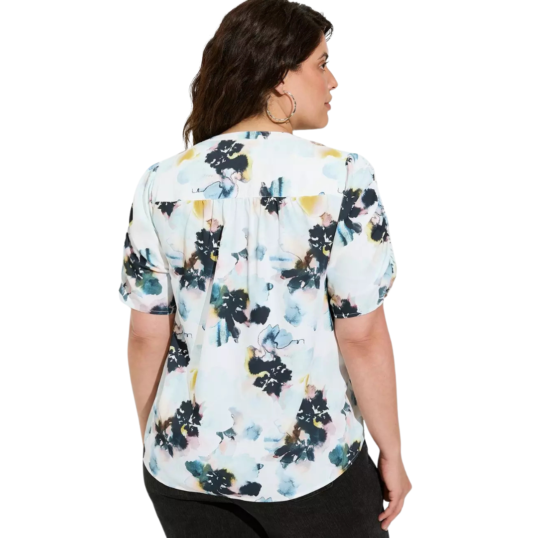 Torrid Watercolor Floral Notched V Neck Top NWT