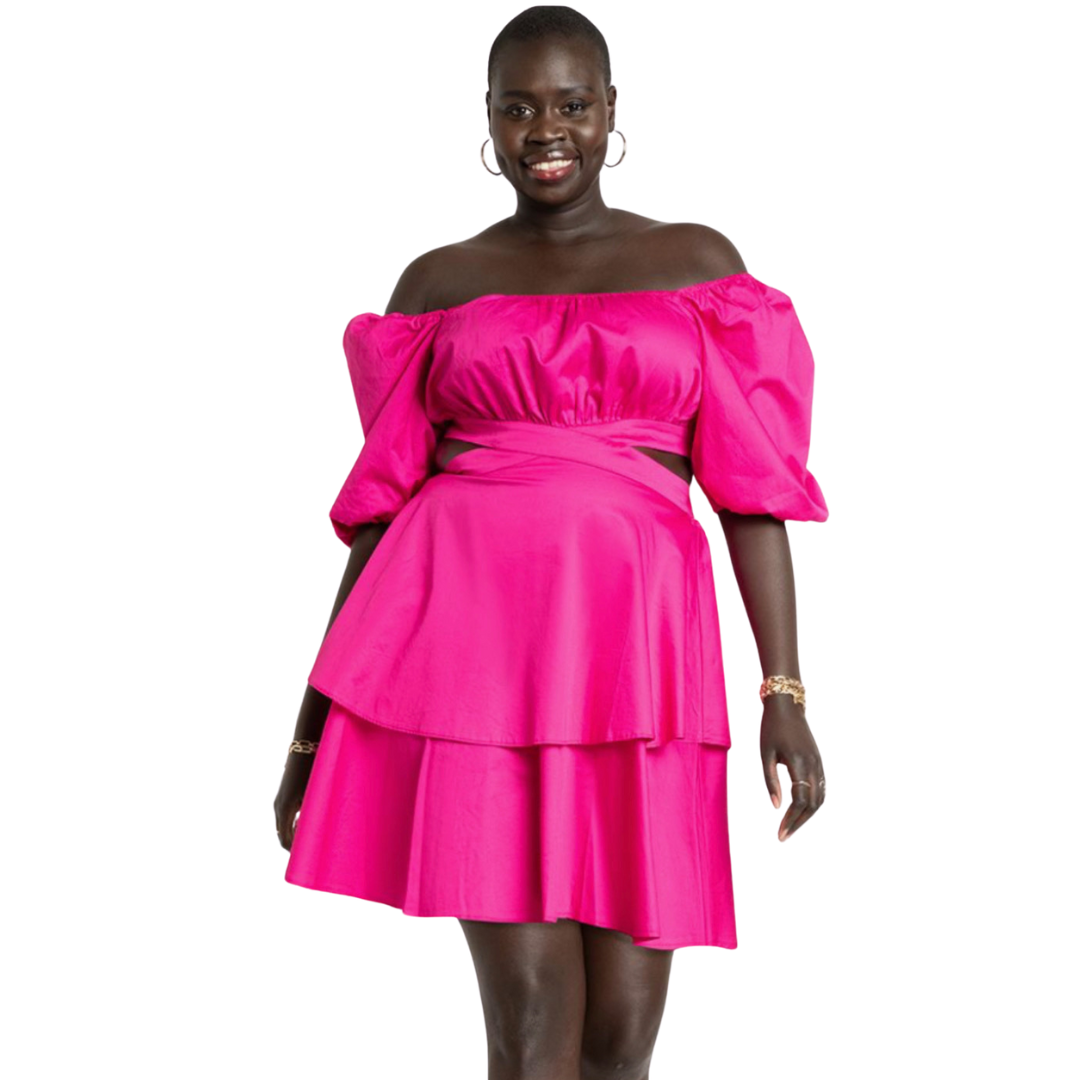 ELOQUII Pink Puff Sleeve Dress with Back Cut Out Secondhand Stare ELOQUII Pink Puff Sleeve Dress with Back Cut Out Secondhand Stare