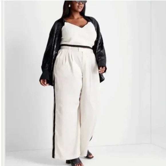 White Satin Pants with Black Side Stripe